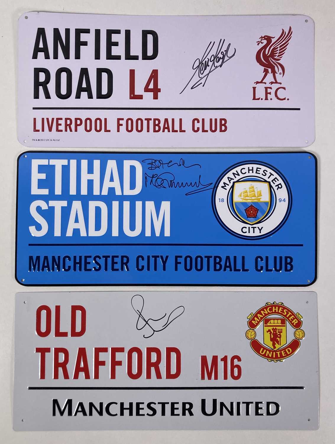 Lot 16 - FOOTBALL MEMORABILIA - SIGNED STADIUM SIGNS - CITY/LIVERPOOL/UNITED.