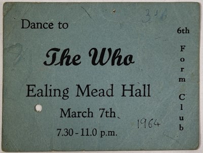 Lot 112 - THE WHO - 1964 EALING MEAD HALL TICKET.