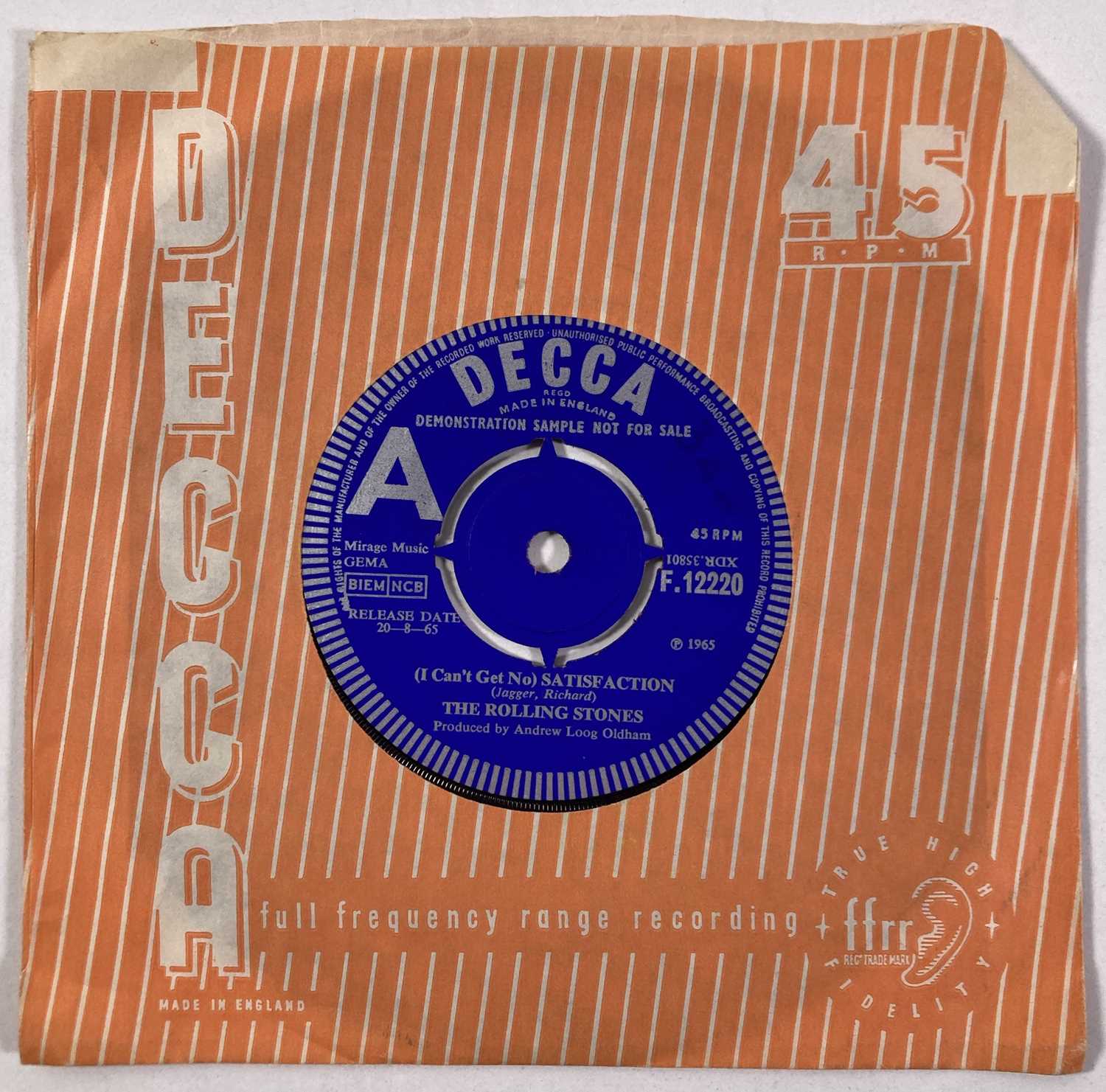 Lot 157 - THE ROLLING STONES - (I CAN'T GET NO) SATISFACTION (DEMO - F.12220)