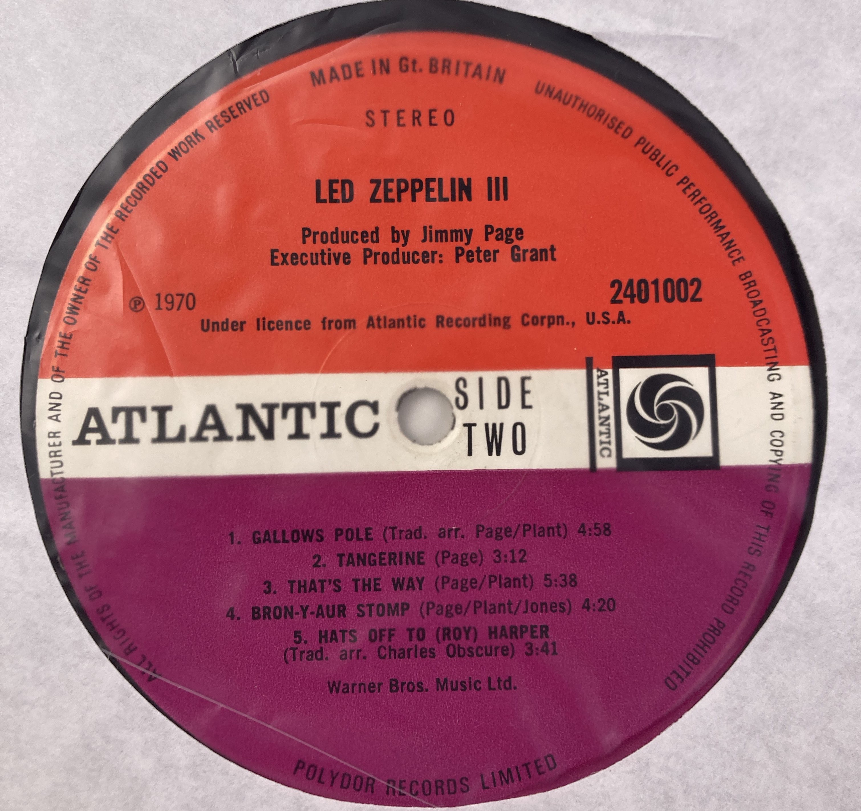Lot 202 - LED ZEPPELIN - PLUM ATLANTIC LABELS - LP