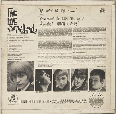 Lot 232 - YARDBIRDS - FIVE LIVE YARDBIRDS LP (ORIGINAL UK MONO COPY - COLUMBIA 33SX 1677 - 'FACTORY SAMPLE' STICKERED)