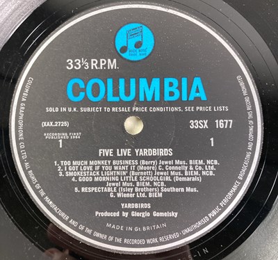 Lot 232 - YARDBIRDS - FIVE LIVE YARDBIRDS LP (ORIGINAL UK MONO COPY - COLUMBIA 33SX 1677 - 'FACTORY SAMPLE' STICKERED)