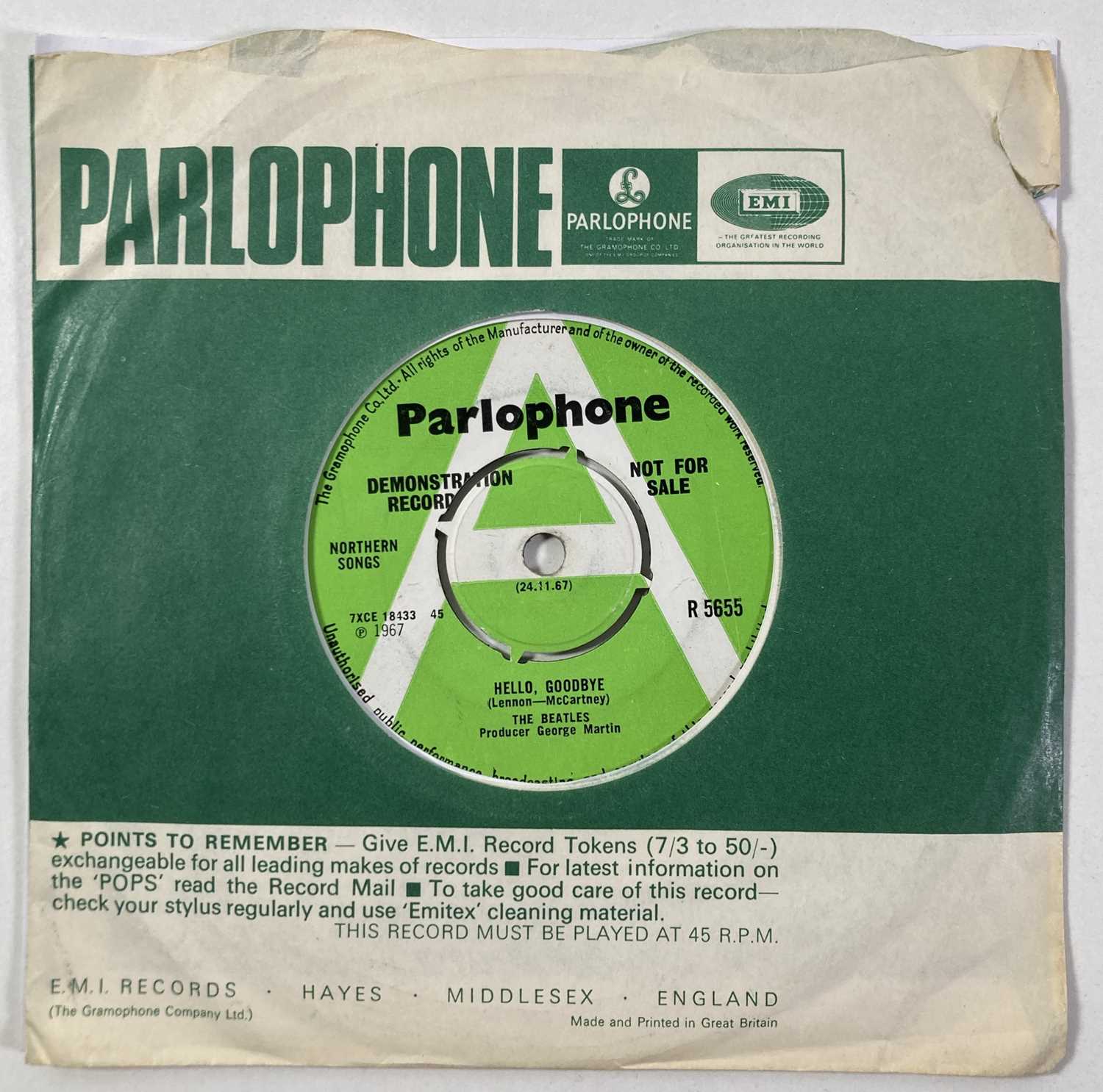 Lot 265 - THE BEATLES - HELLO, GOODBYE 7" - ORIGINAL UK DEMO (PARLOPHONE R 5655)