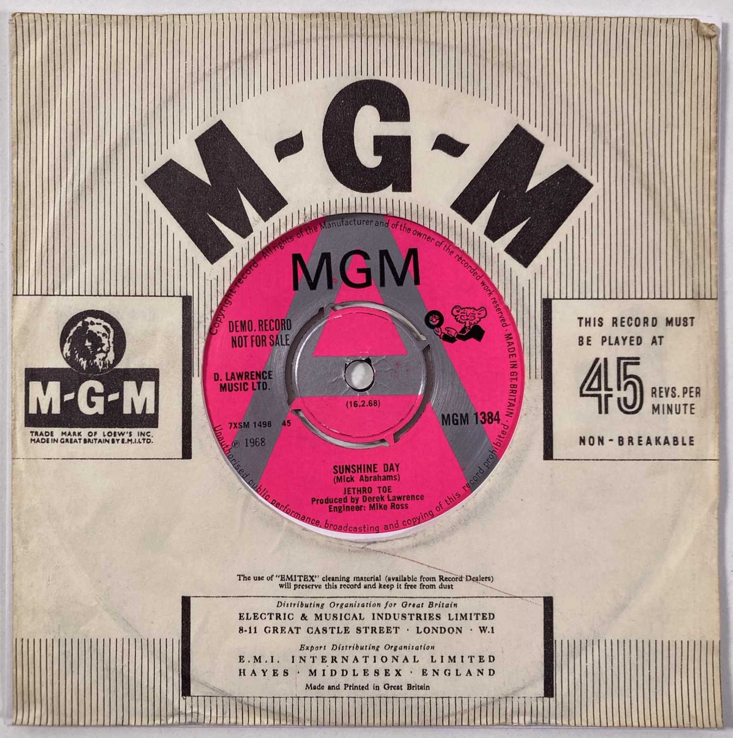 Lot 159 - JETHRO TOE - SUNSHINE DAY 7" - ORIGINAL UK DEMO (MGM 1384)