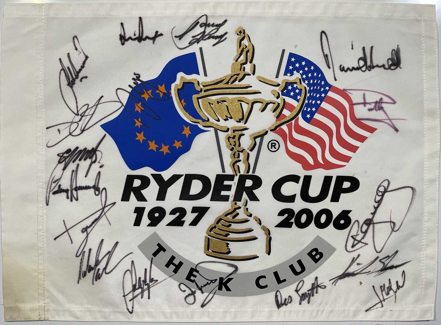 Lot 81 - GOLF MEMORABILIA - 2006 RYDER CUP FLAG SIGNED BY UK AND IRISH TEAM.