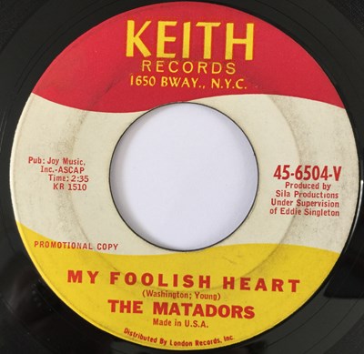 Lot 14 - THE MATADORS - YOU'D BE CRYING TOO/ MY FOOLISH HEART 7" (US SOUL - KEITH 45-6504-V)