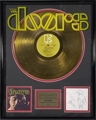 Lot 465 - THE DOORS - LIMITED EDITION 24K GOLD AWARD WITH BAND SIGNATURES.