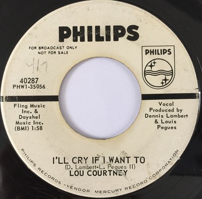 Lot 50 - LOU COURTNEY - I WATCHED YOU SLOWLY SLIP AWAY/ I'LL CRY IF I WANT TO 7" (US PROMO - PHILIPS 40287)