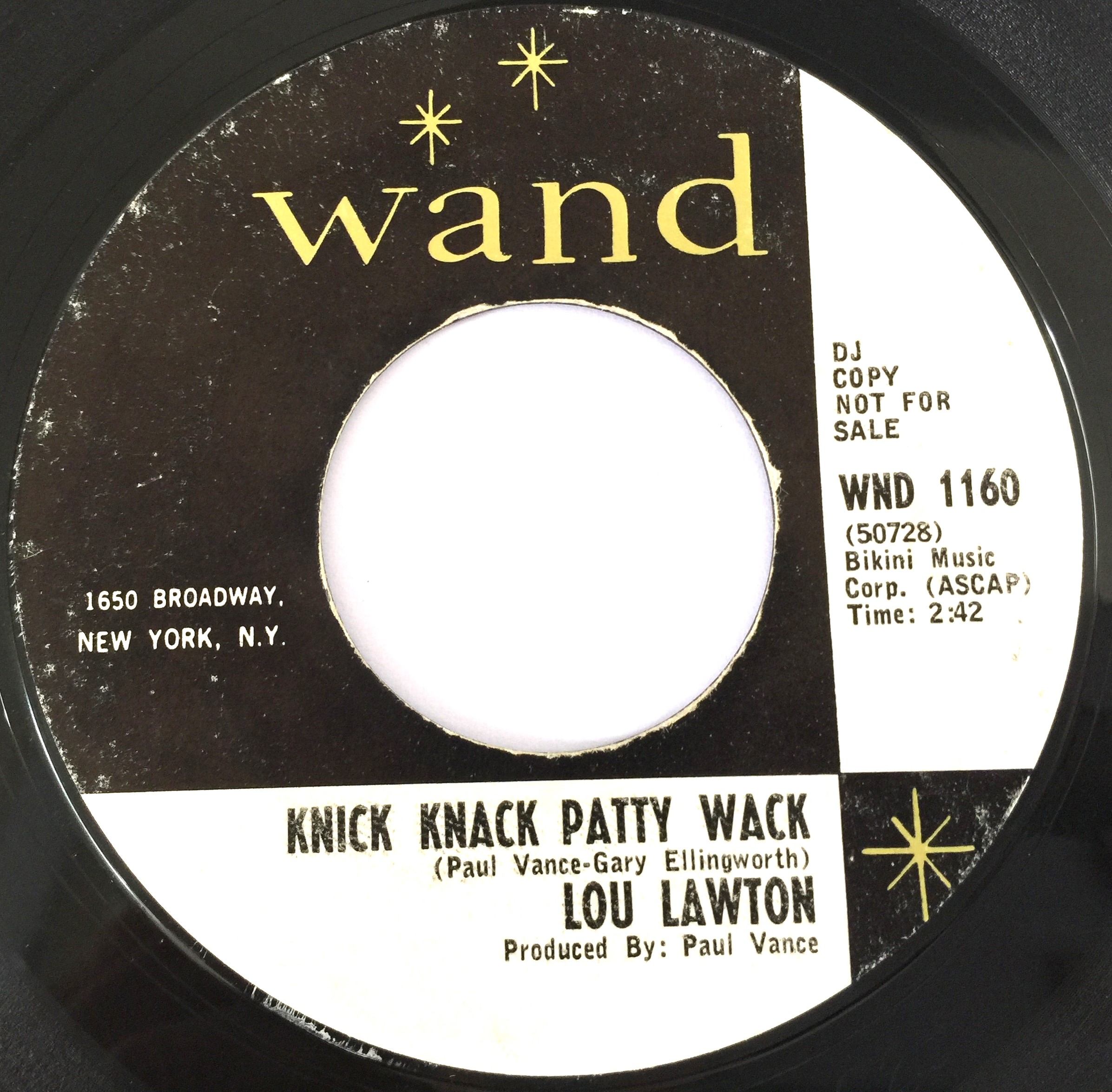 Lot 168 LOU LAWTON KNICK KNACK PATTY WACK 7"