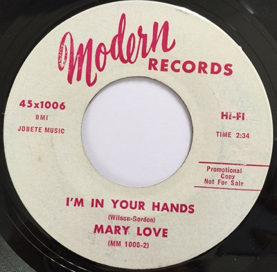 Lot 202 - MARY LOVE - YOU TURNED MY BITTER INTO SWEET / I'M IN YOUR HANDS 7" (MODERN RECORDS 45x1006)