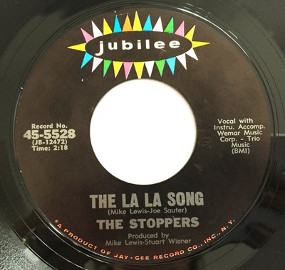 Lot 210 - THE STOPPERS - COME BACK BABY / THE LA LA SONG 7" (JUBILEE - 45-5528)