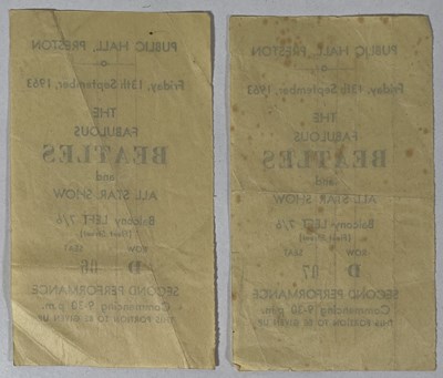 Lot 371 - THE BEATLES - A PAIR OF TICKETS FOR PRESTON, 13TH SEPTEMBER 1963.