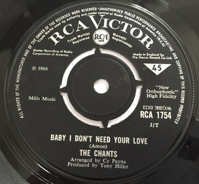 Lot 222 - THE CHANTS - BABY I DON'T NEED YOUR LOVE (RCA VICTOR - RCA 1754)