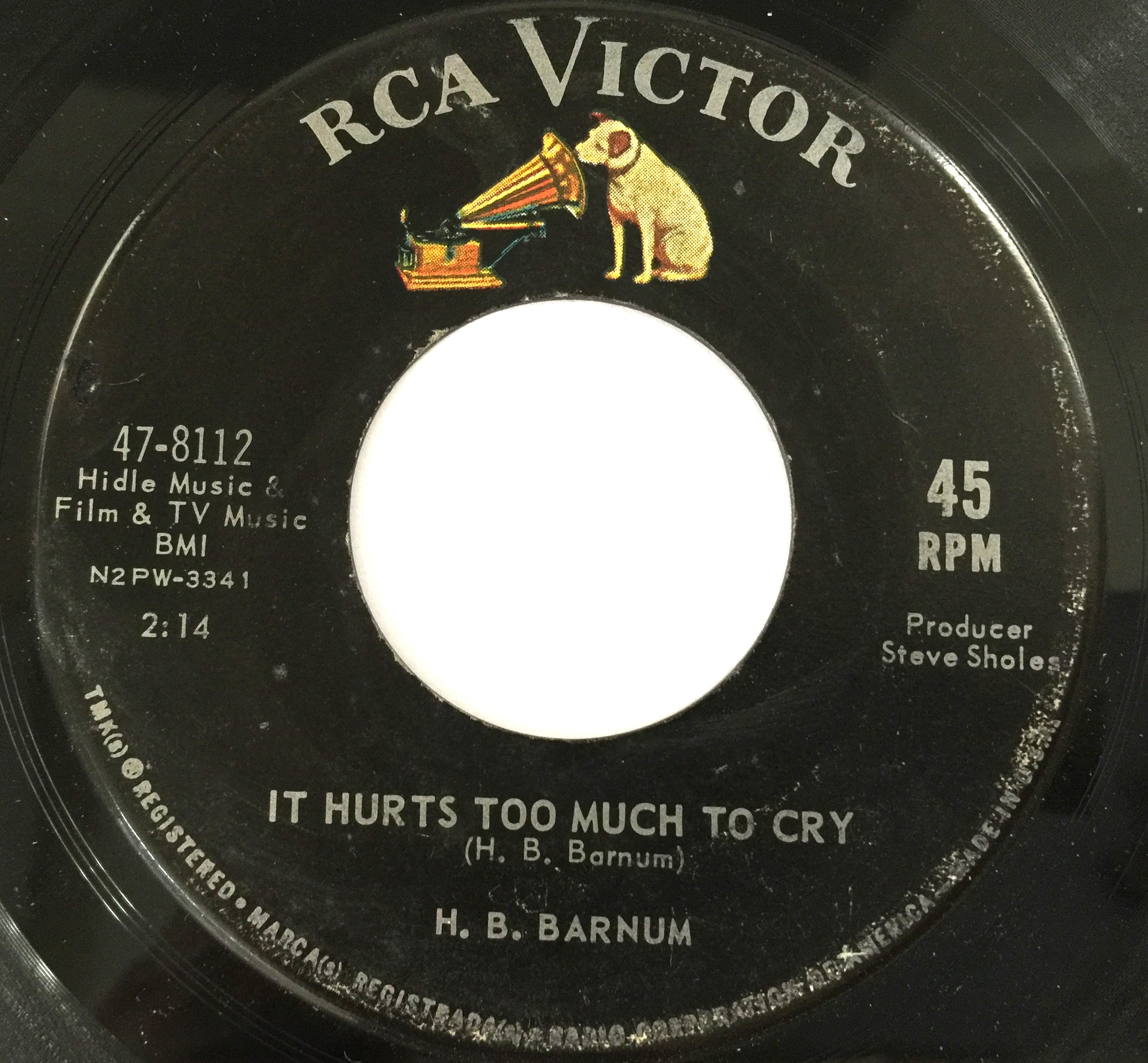 Lot 81 - H.B. BARNUM - IT HURTS TOO MUCH TO CRY 7"