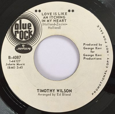 Lot 107 - TIMOTHY WILSON - LOVE IS AN ITCHING IN MY HEART 7" (BLUE ROCK B-4087)