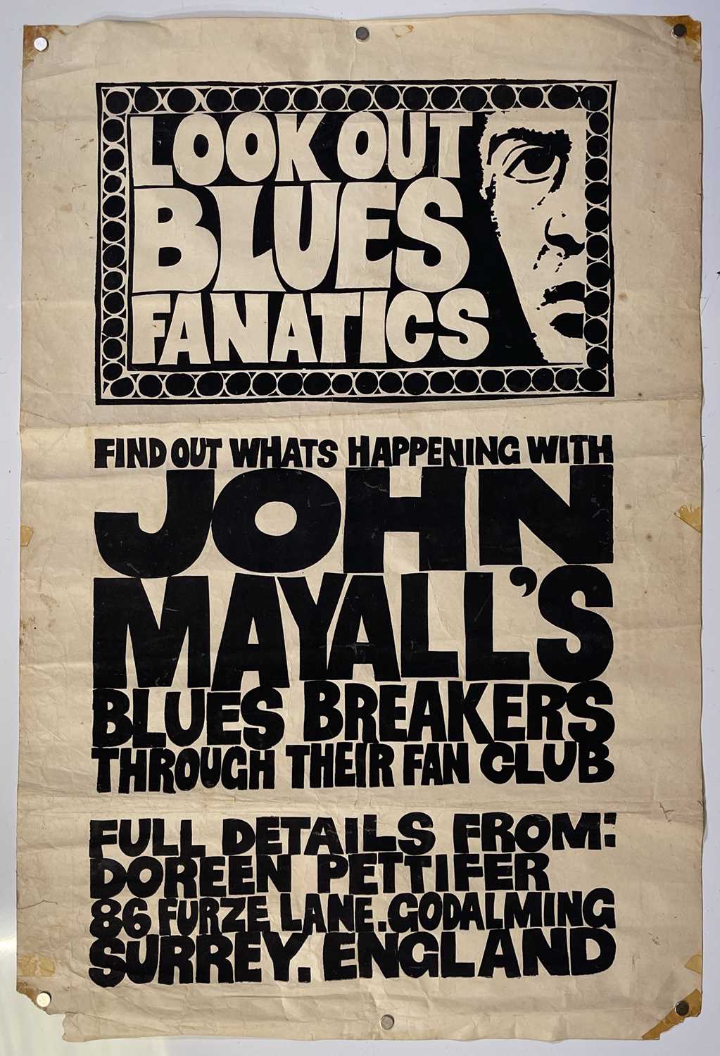 Lot 146 - JOHN MAYALL - ORIGINAL C 1960S FAN CLUB POSTER.