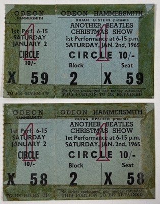 Lot 415 - THE BEATLES - RARE UNTORN CHRISTMAS SHOW 1965 TICKET PAIR.