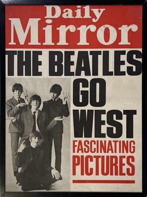 Lot 259 - THE BEATLES - DAILY MIRROR 'BEATLES GO WEST' HEADLINE BILLBOARD.