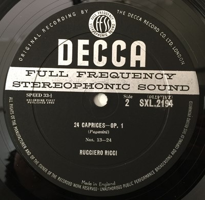 Lot 18 - RUGGIERO RICCI - PAGANINI 24 CAPRICES LP (ORIGINAL UK STEREO RECORDING - DECCA SXL 2194).