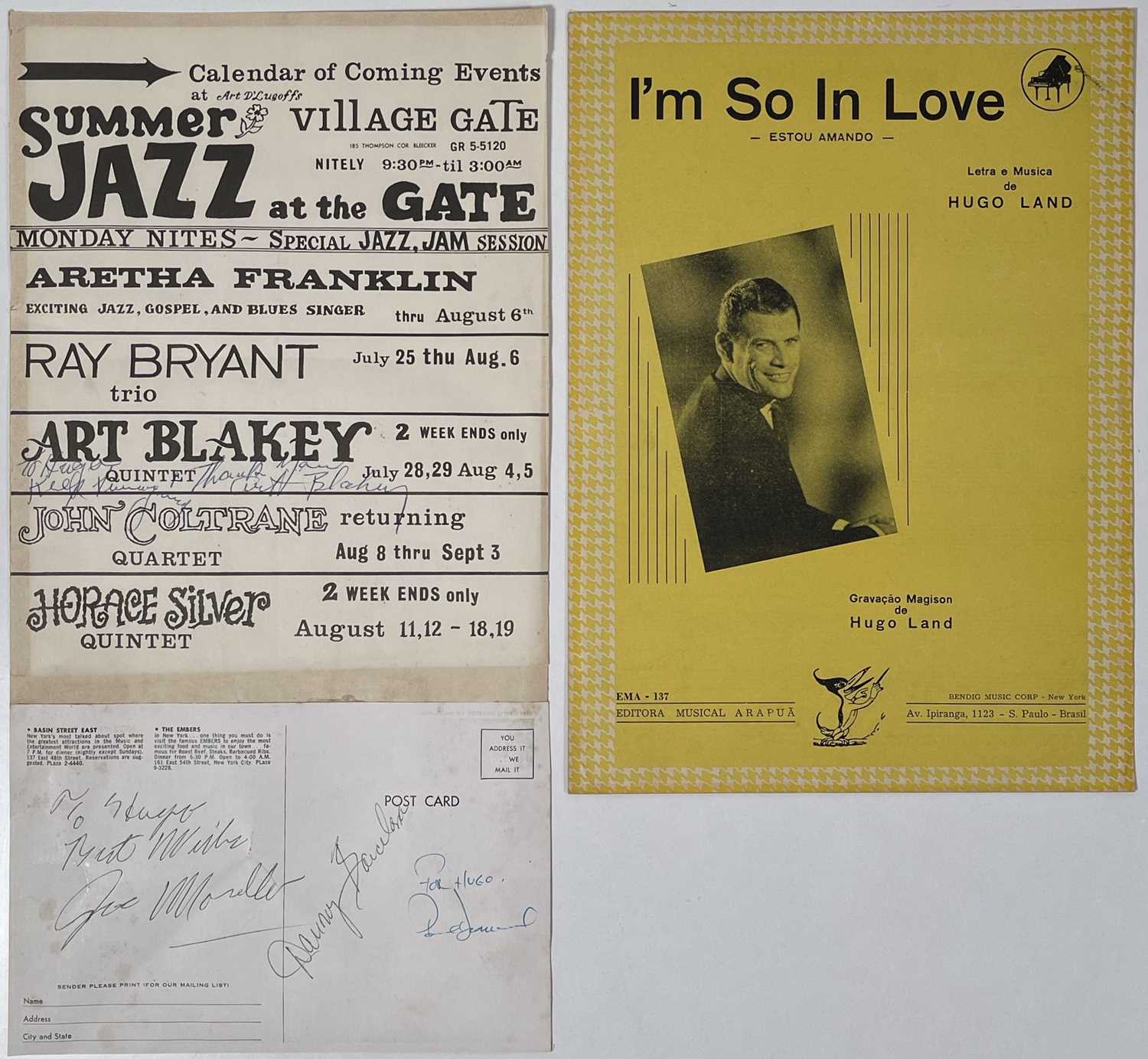 Lot 295 - JAZZ INTEREST - 1961 PROGRAMME SIGNED BY ART BLAKEY - POSTCARDS SIGNED BY JOE MORELLO / DANNY BARCELONA.