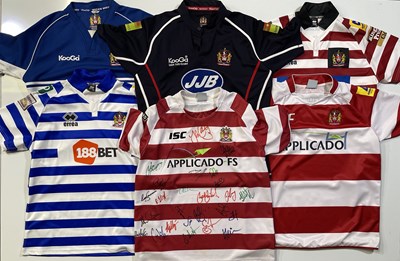 Lot 67 - RUGBY INTEREST - WIGAN WARRIORS - COLLECTION OF SHIRTS - ONE FULLY SIGNED.