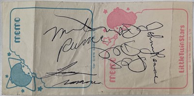 Lot 250 - THE RAMONES - A 1978 NOTE SIGNED BY JOEY, DEE DEE, JONNY, MARKY.