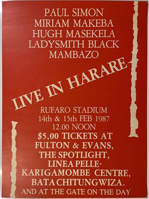 Lot 152 - PAUL SIMON AND HUGH MASEKELA ONE-OFF GRACELAND CONCERT POSTER.