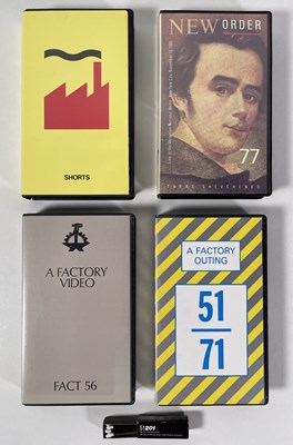 Lot 474 - FACTORY RECORDS - JOY DIVISION / NEW ORDER - VHS COLLECTION AND DRY BAR MATCHES.