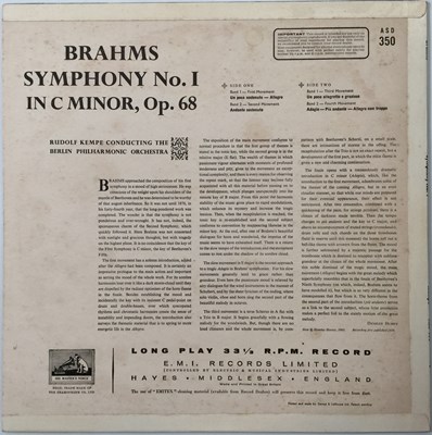 Lot 48 - RUDOLF KEMPE - BRAHMS: SYMPHONY No.1 LP (UK STEREO - HMV - ASD 350)