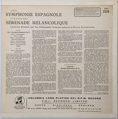 Lot 30 - LEONID KOGAN - LALO / TCHAIKOVSKY - SYMPHONIE ESPAGNOLE LP (ORIGINAL UK STEREO RECORDING -  COLUMBIA SAX 2329)