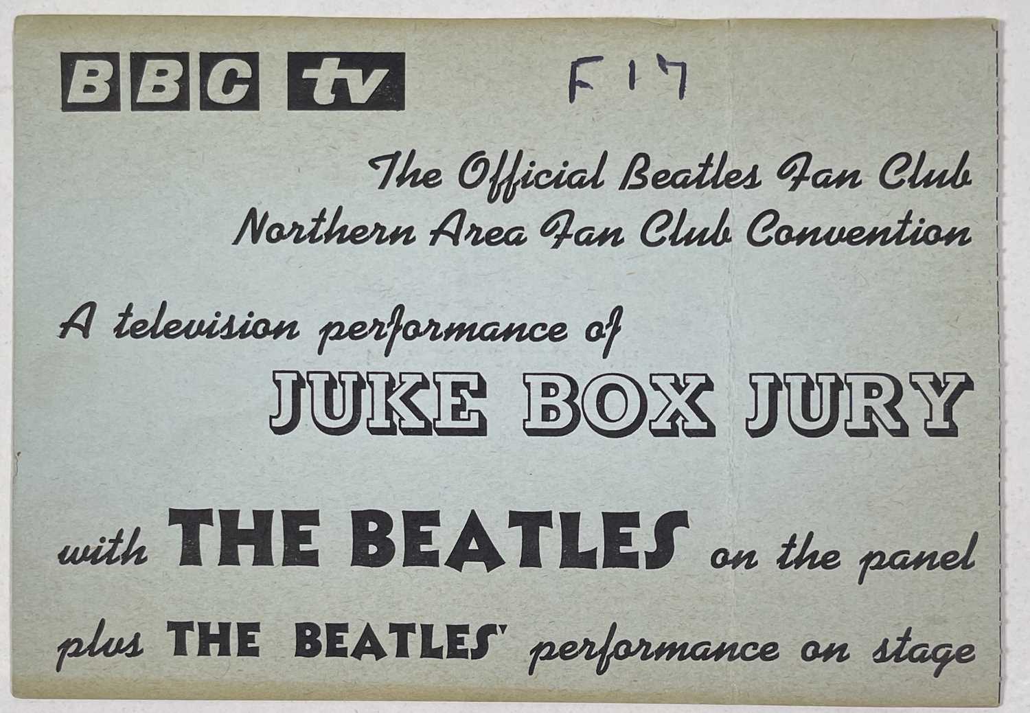 Lot 373 - THE BEATLES - JUKE BOX JURY TICKET FROM EMPIRE THEATRE, 1963.