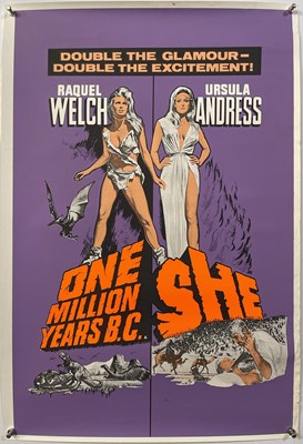 Lot 156 - ONE MILLION YEARS B.C. (1966) / SHE (1965) - ORIGINAL UK DOUBLE CROWN FILM POSTER.