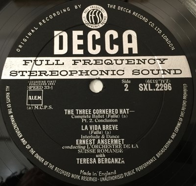 Lot 71 - ANSERMET - THE THREE CORNERED HAT LP (ED1 - DECCA SXL 2296)