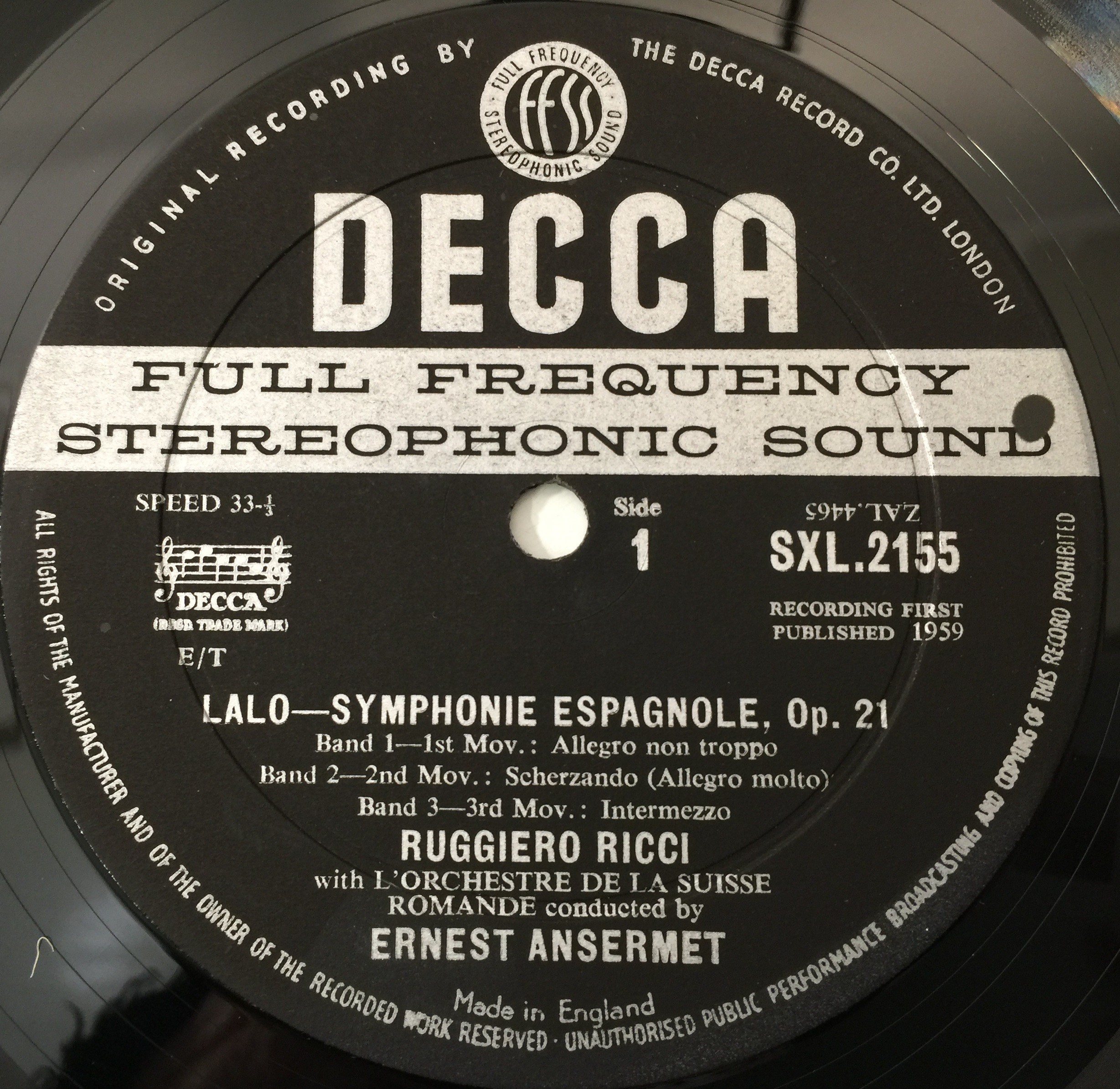 Lot 72 - RUGGIERO RICCI - LALO: SYMPHONIE ESPAGNOLE LP