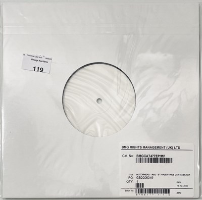 Lot 119 - MOTORHEAD - ST VALENTINES DAY MASSACRE WHITE LABEL TEST PRESSING.