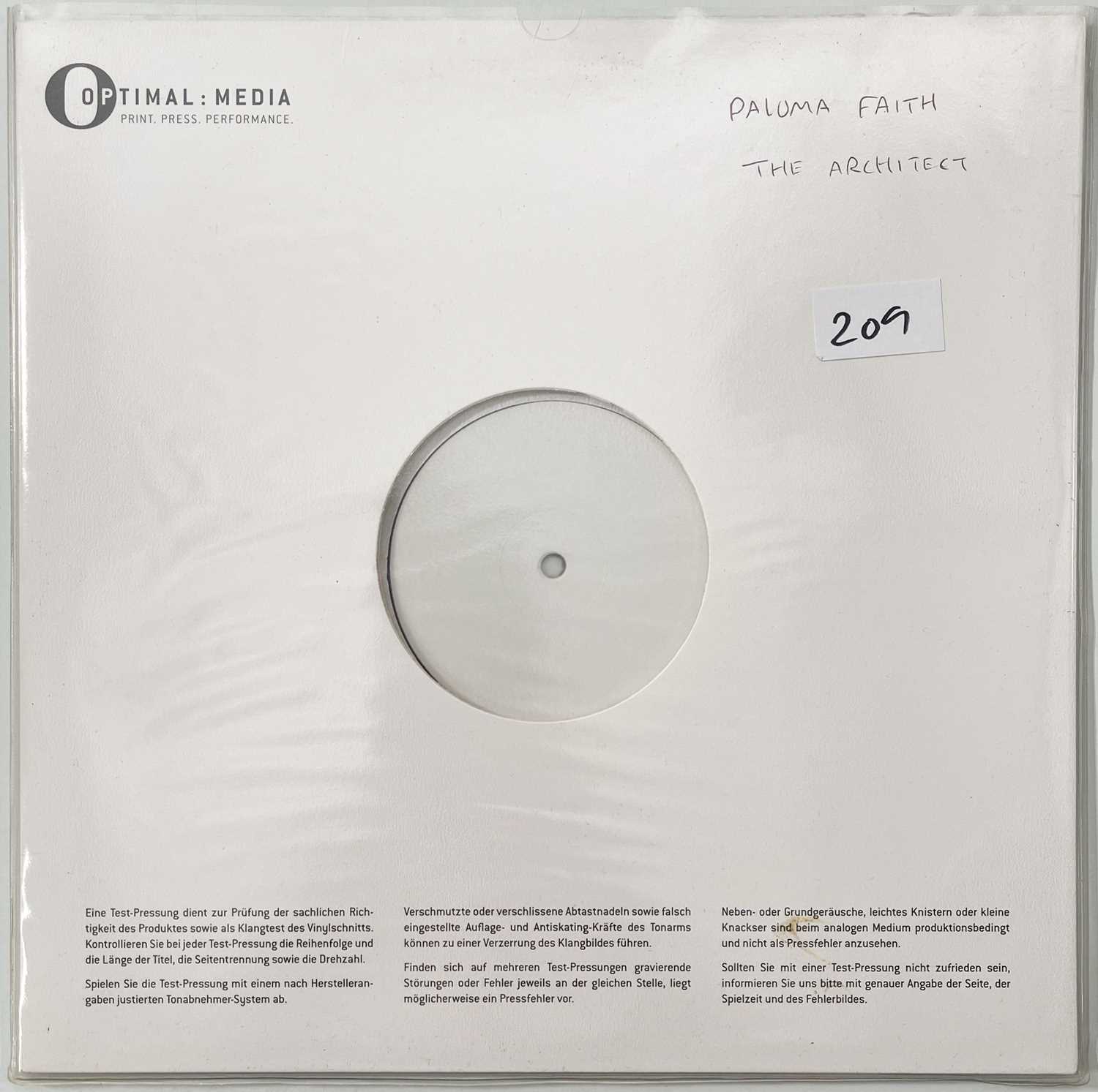 Lot 209 - PALOMA FAITH - THE ARCHITECT WHITE LABEL TEST PRESSING.