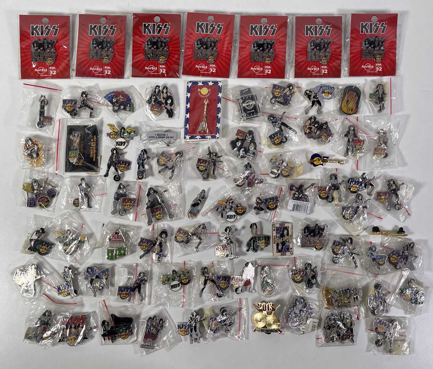 Lot 444 - KISS MEMORABILIA - LARGE BADGE COLLECTION.