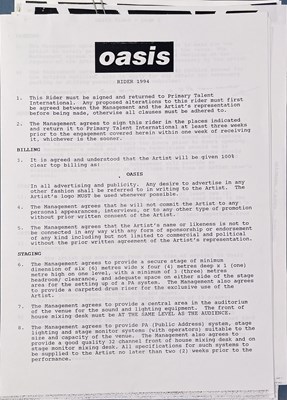 Lot 474 - CONTRACTS AND CONCERT BOOKING ARCHIVE - OASIS.