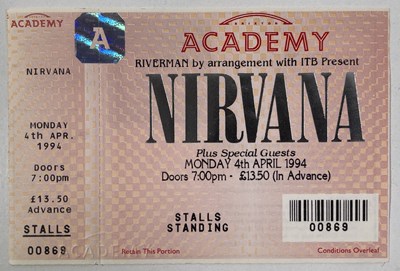 Lot 117 - NIRVANA - COMPLETE AND UNUSED TICKET FOR BRIXTON ACADEMY, APRIL 1994.