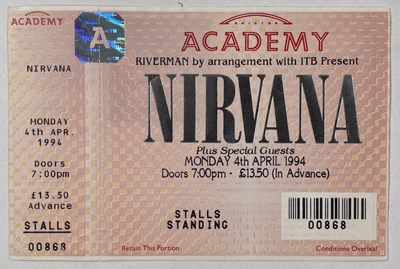 Lot 118 - NIRVANA - COMPLETE AND UNUSED TICKET FOR BRIXTON ACADEMY, APRIL 1994.