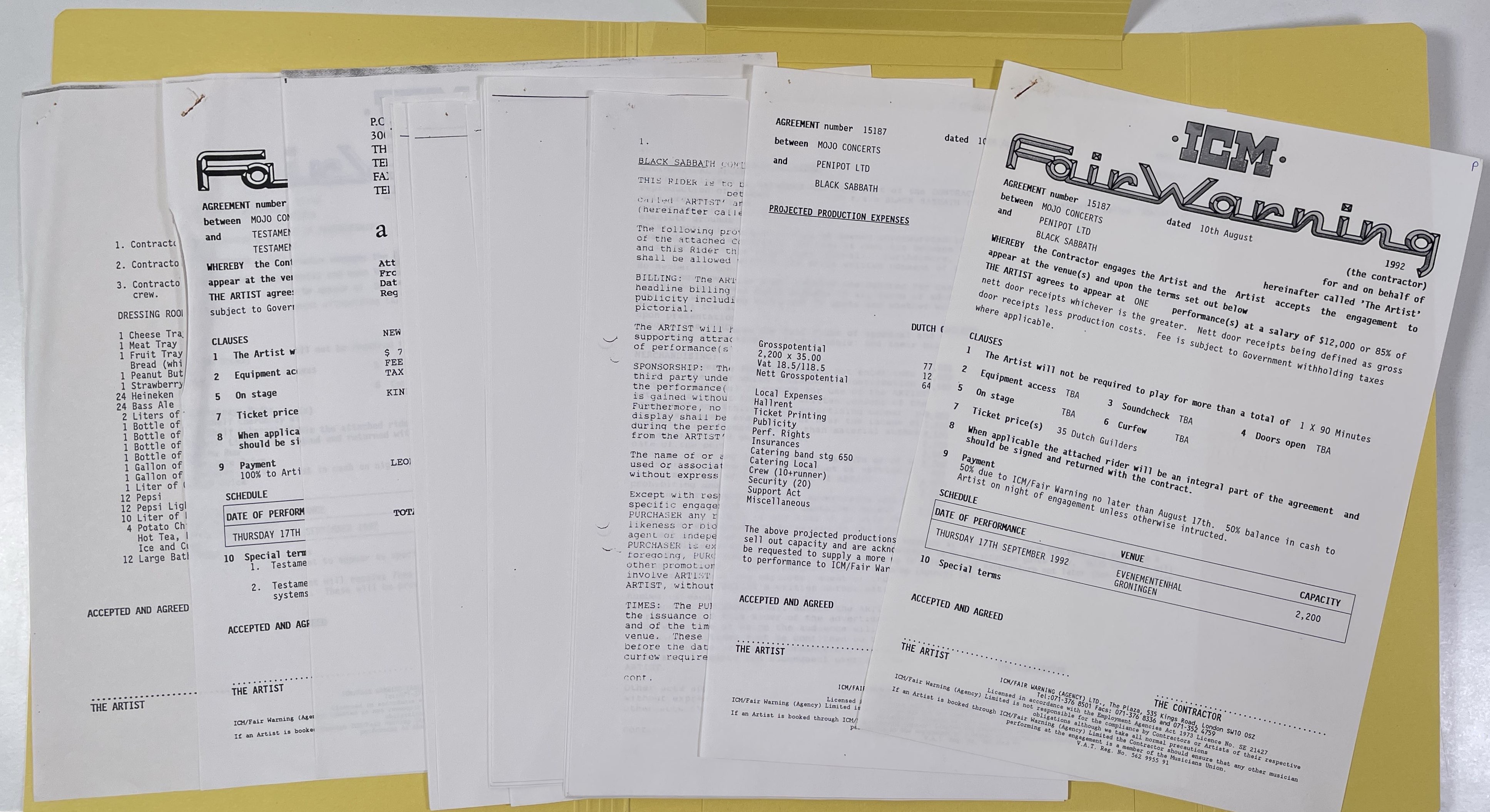 Lot 552 - CONTRACTS AND CONCERT BOOKING ARCHIVE - OZZY