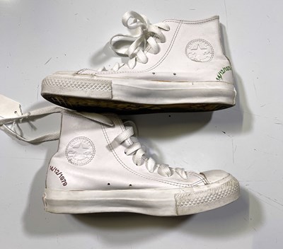 Lot 72 - ASSORTED MEMORABILIA - THE CLASH - A PAIR OF CONVERSE ALLSTARS SHOES/ BEATLES MEMORABILIA INC BROOCH.