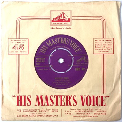 Lot 985 - ELVIS PRESLEY - MYSTERY TRAIN C/W I FORGOT TO REMEMBER TO FORGET 7" (ORIGINAL UK EXPORT PURPLE/GOLD COPY - 7MC 42)