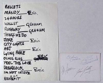 Lot 489 - 10CC - HANDWRITTEN SET LIST - SIGNED POSTCARD.