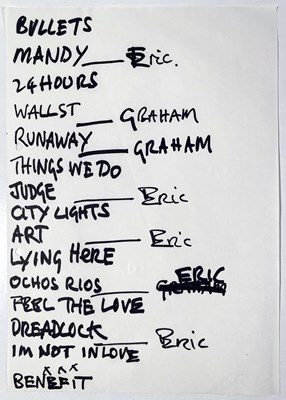 Lot 489 - 10CC - HANDWRITTEN SET LIST - SIGNED POSTCARD.