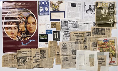 Lot 500 - 10CC - PRESS CUTTINGS / MEMORABILIA INC SIGNED CARD / ITINERARY ETC.