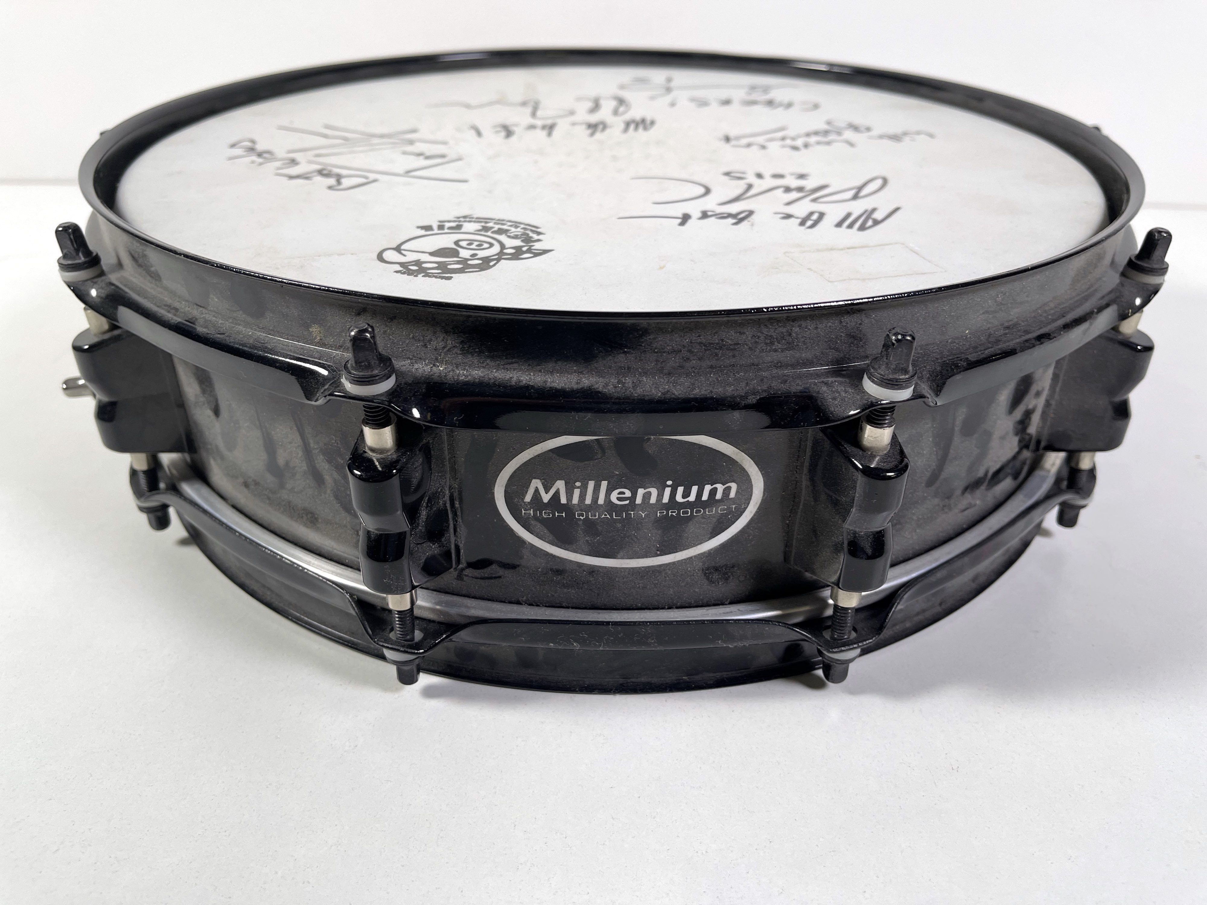 Lot 438 NEW ORDER A FULLY SIGNED DRUM SKIN.