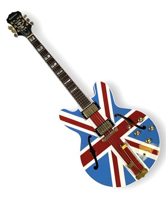 Lot 292 - OASIS INTEREST - EPIPHONE SHERATON II 2010 - PROFESSIONALLY PAINTED IN NOEL GALLAGHER MAINE ROAD COLOURS.