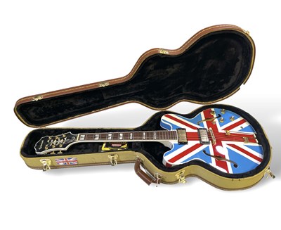 Lot 292 - OASIS INTEREST - EPIPHONE SHERATON II 2010 - PROFESSIONALLY PAINTED IN NOEL GALLAGHER MAINE ROAD COLOURS.