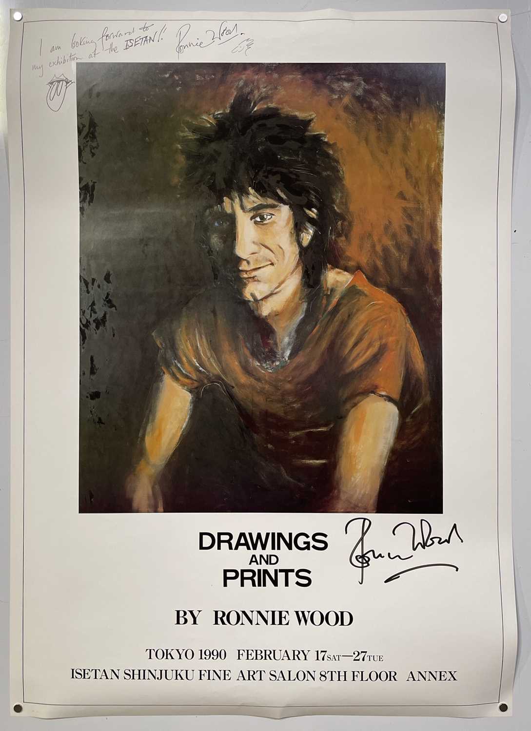 Lot 398 - THE ROLLING STONES - RONNIE WOOD SIGNED EXHIBITION POSTER.